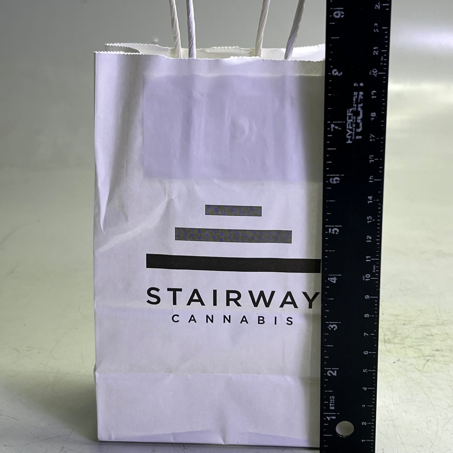 ZA@ STAIRWAY CANNABIS (750 Bags) White Kraft Shopping Bag Sz 8" x 5.5" x 3 1/4" STW-B2-03