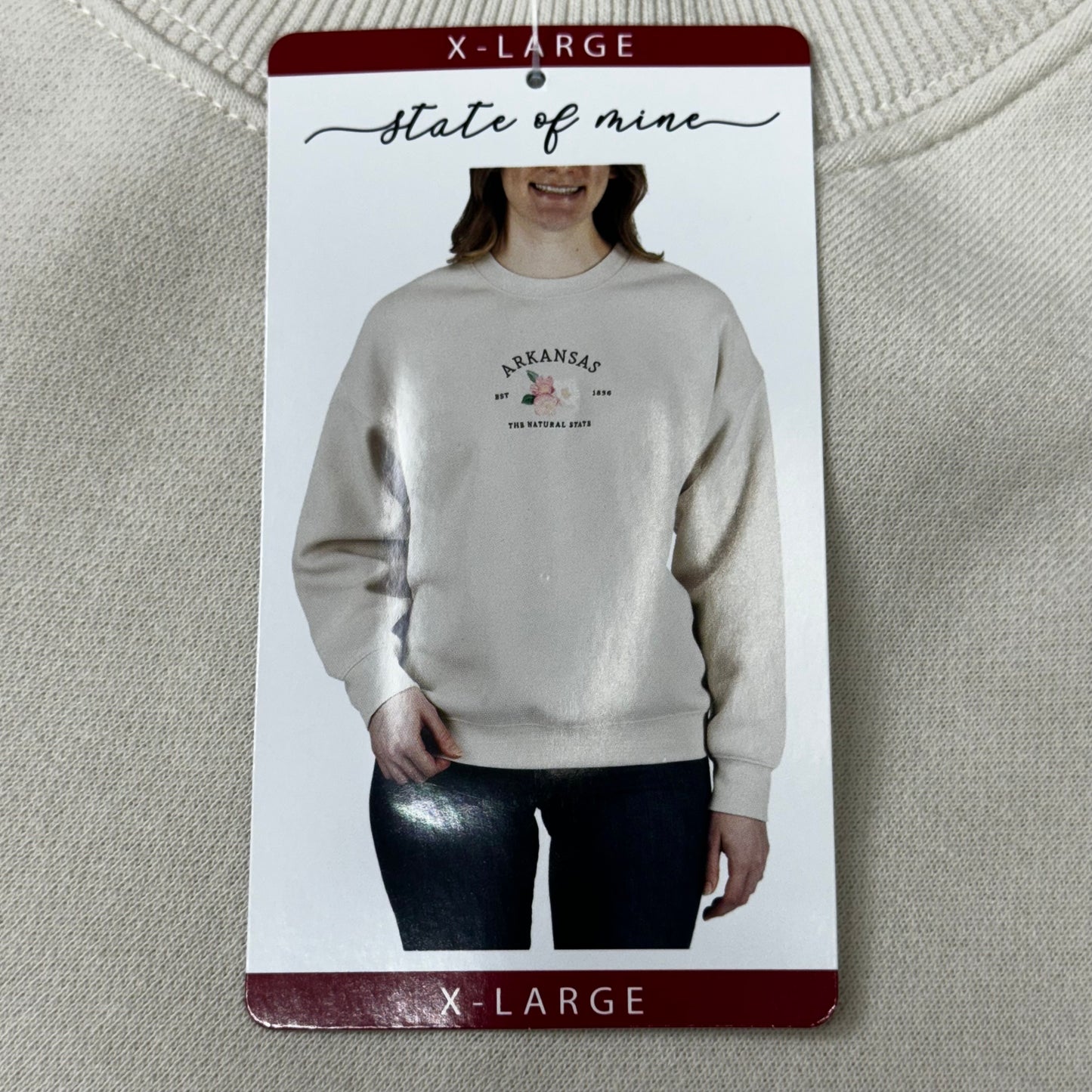 STATE OF MINE New Mexico Embroidered Crewneck Hoodie Stone Women's Sz XL 15711