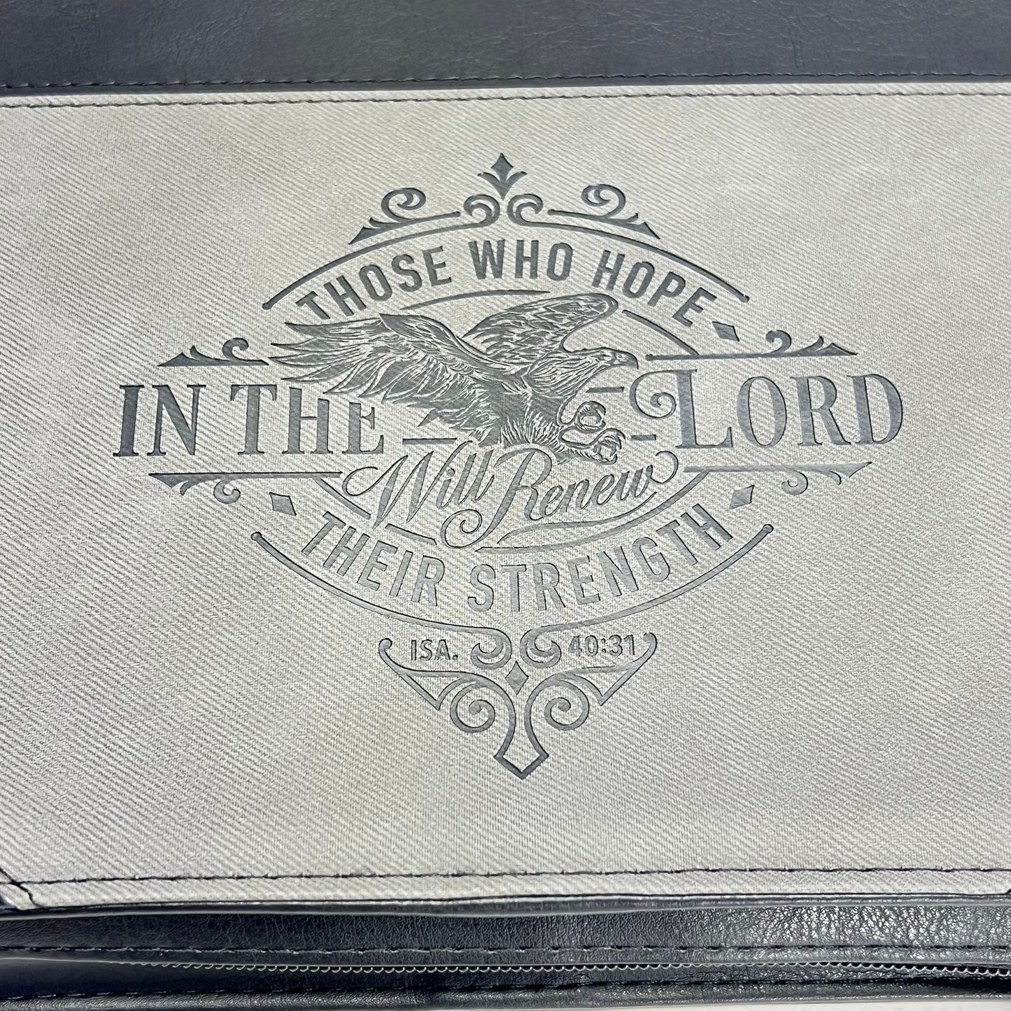 CHRISTIAN ART GIFTS Two-tone Faux Leather Case Bible Cover 7"x10' Grey/Black