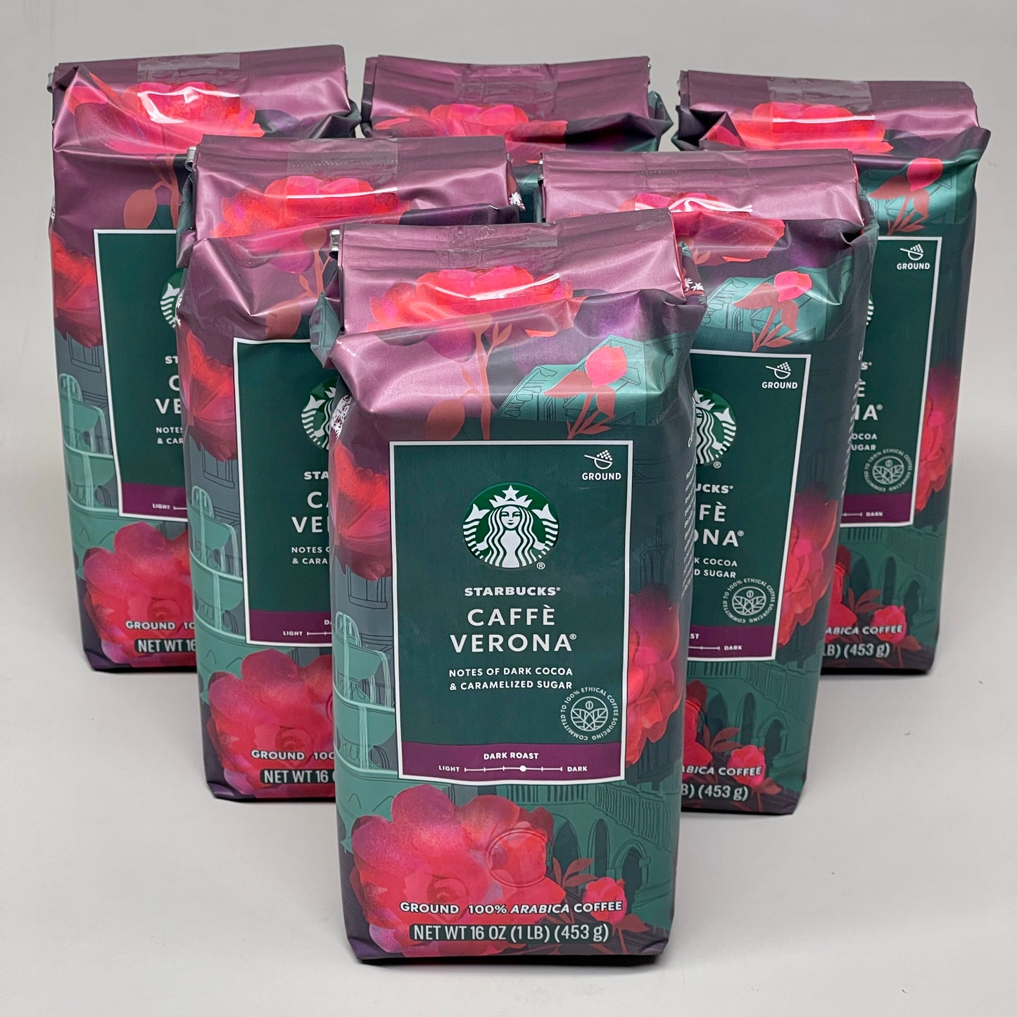 ZA@ STARBUCKS (6 PACK) Caffè Verona Dark Roast Ground Coffee 16 oz BB 03/24