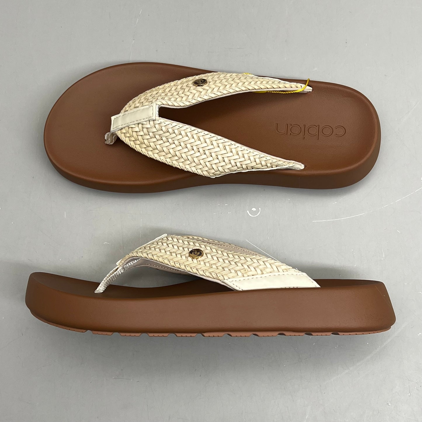 COBIAN Palmilla Braided Synthetic Leather Strap Women's Sz 7 EU 37 Cream PAL25-110-7