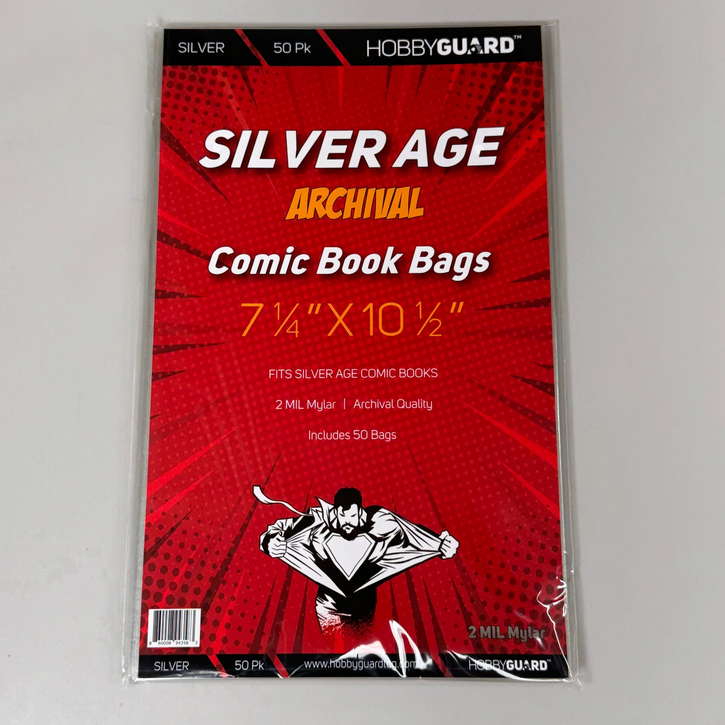 HOBBY GAURD (50 SHEETS) Silver Age Archival Quality Comic Book Bags 7 1/4"X 10.5"