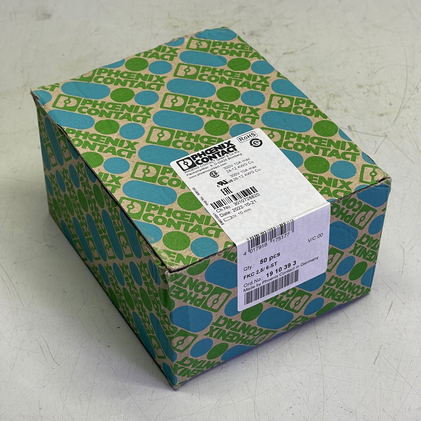 PHOENIX CONTACT (50 PACK) FKC 2,5/6-ST Pluggable Terminal Block Green 1910393