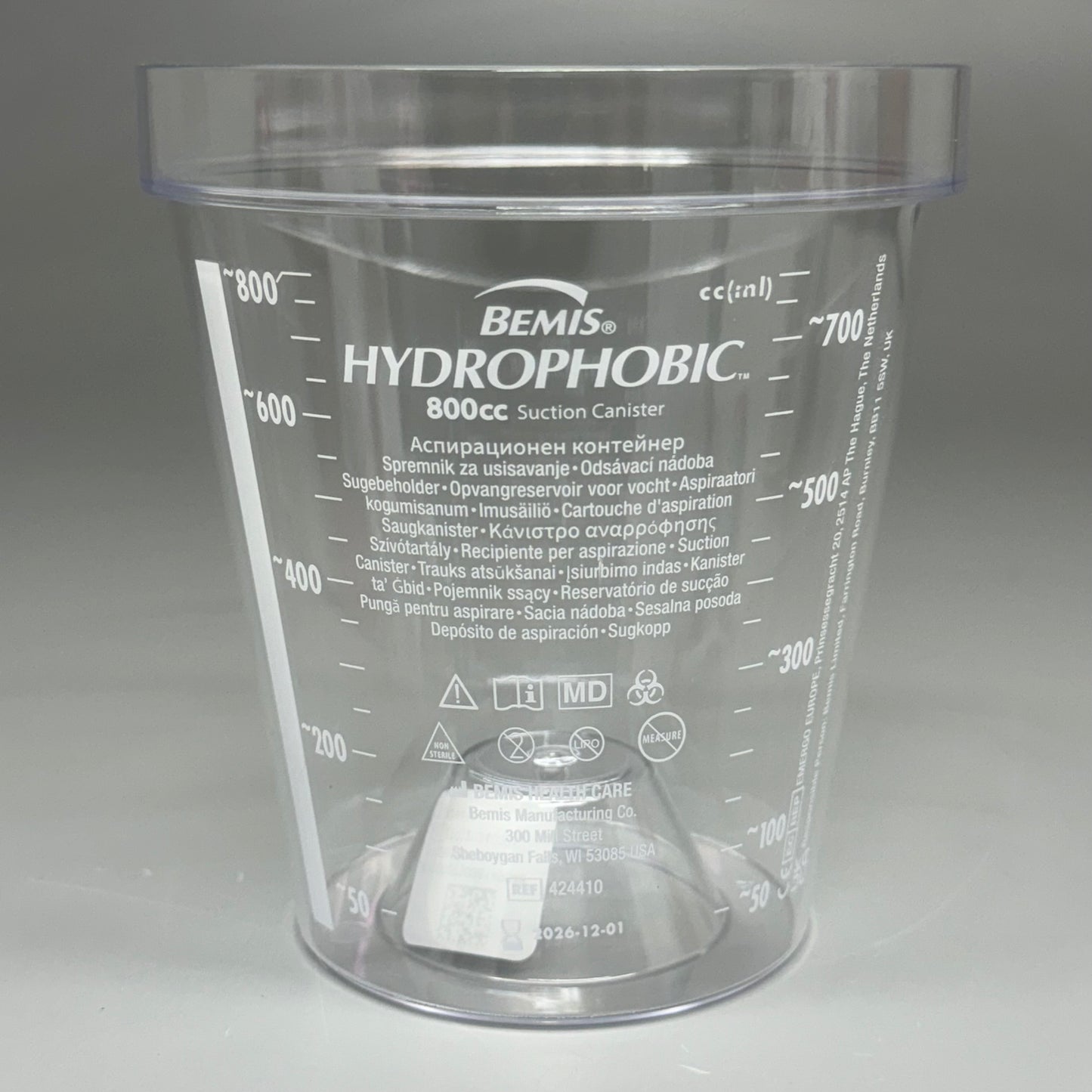 BEMIS HYDROPHOBIC 10PK Suction Canisters 800cc 424410 7 1/2”Hx5”W Clear and Red