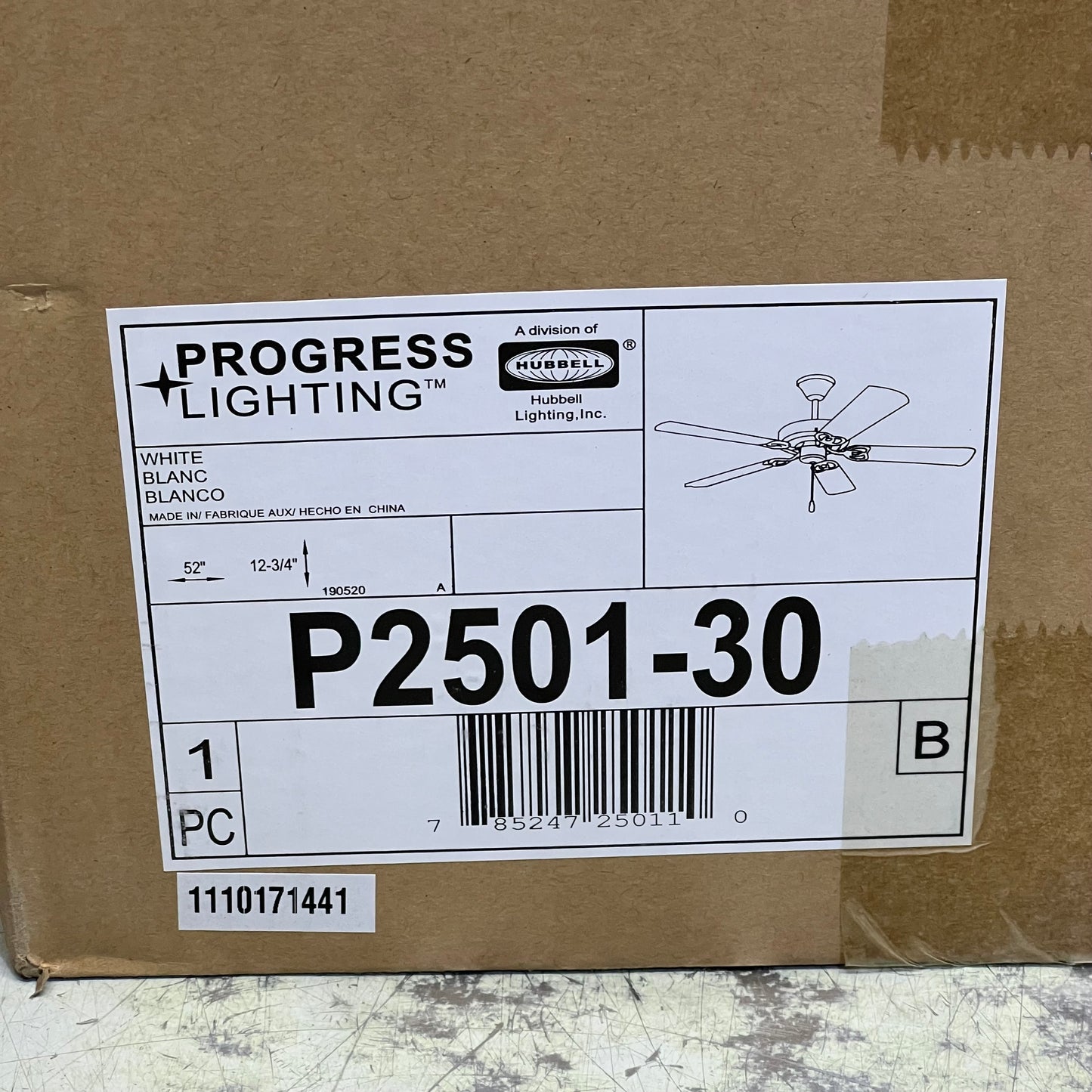 PROGRESS 3-Speed AirPro Ceiling Fan w/ White & Oak Look Blades & LED Dome Light P2501