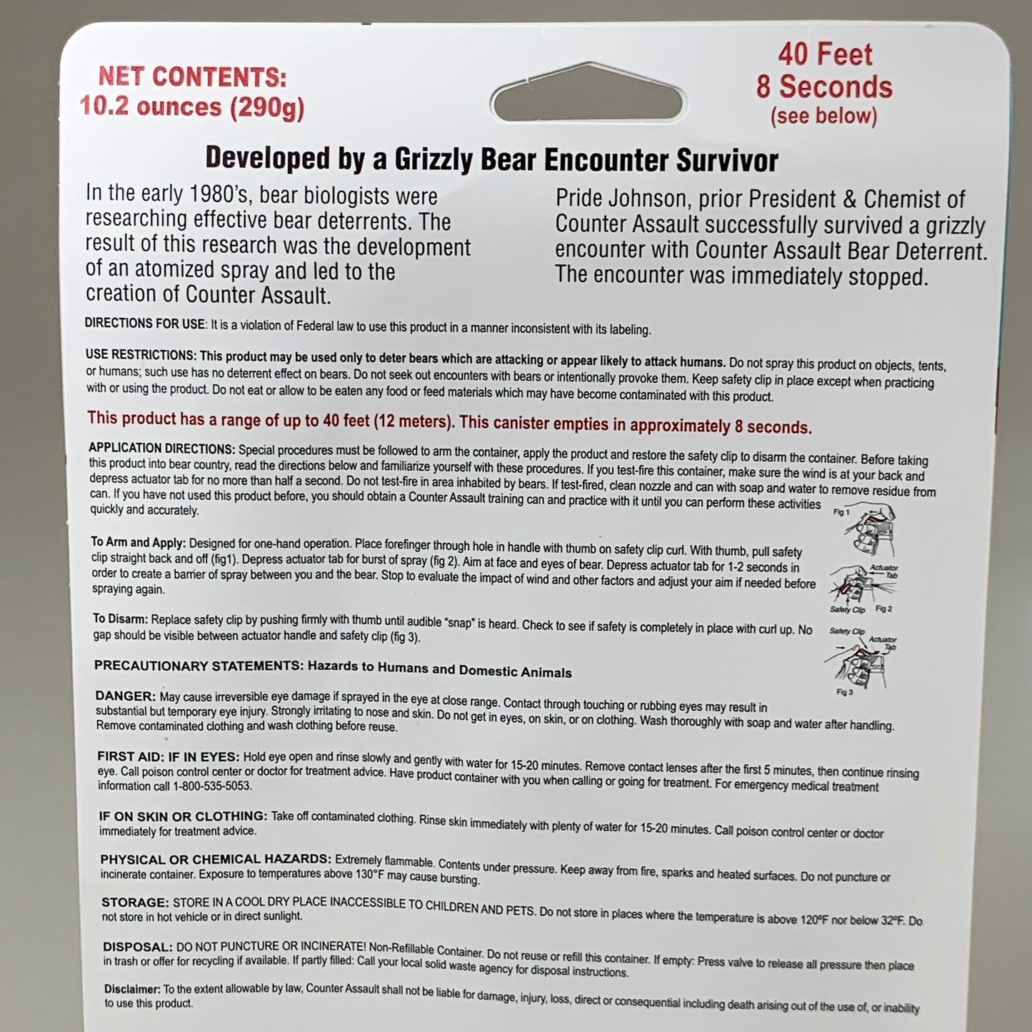 COUNTER ASSAULT Bear Spray w/ Belt Holster 40ft Spray Distance 10.2oz CA-18XH/sb