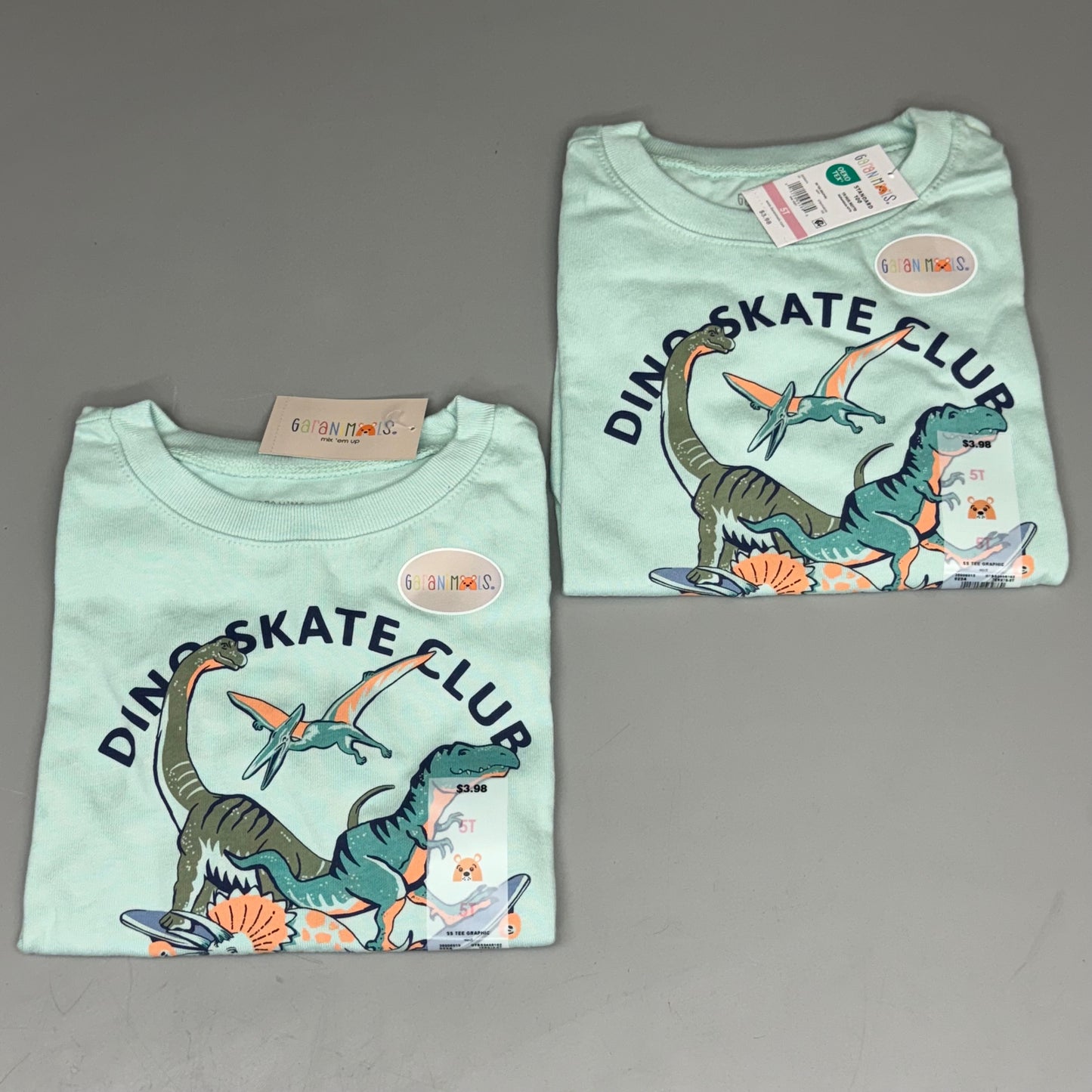 GARANIMALS (2 Pack) Toddler SS POCKET TEE STRIPE Oatmeal Dino Skate Club Size 5T