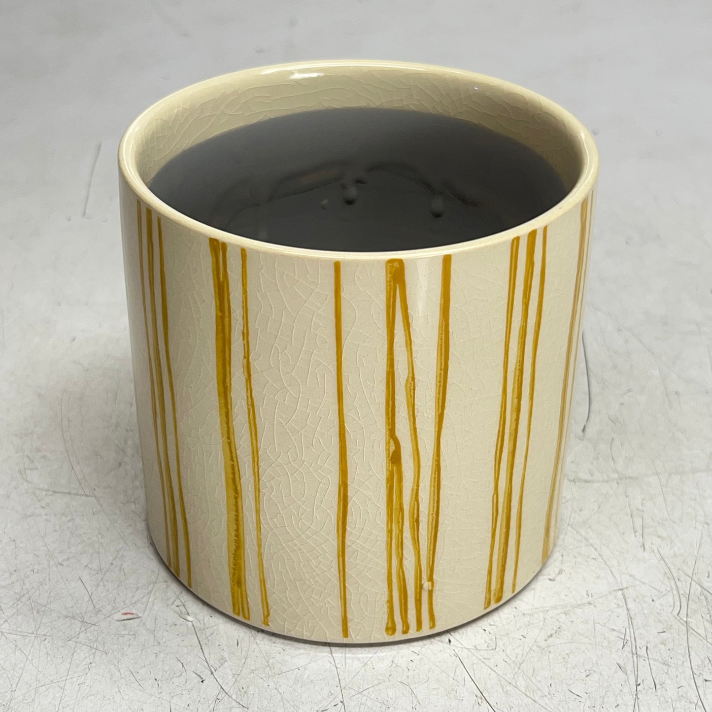 SILVER TREE Ceramic Crackle Glaze Plant Pot 5"x5" Yellow Paint Stripe A11087