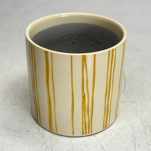 SILVER TREE Ceramic Crackle Glaze Plant Pot 5"x5" Yellow Paint Stripe A11087
