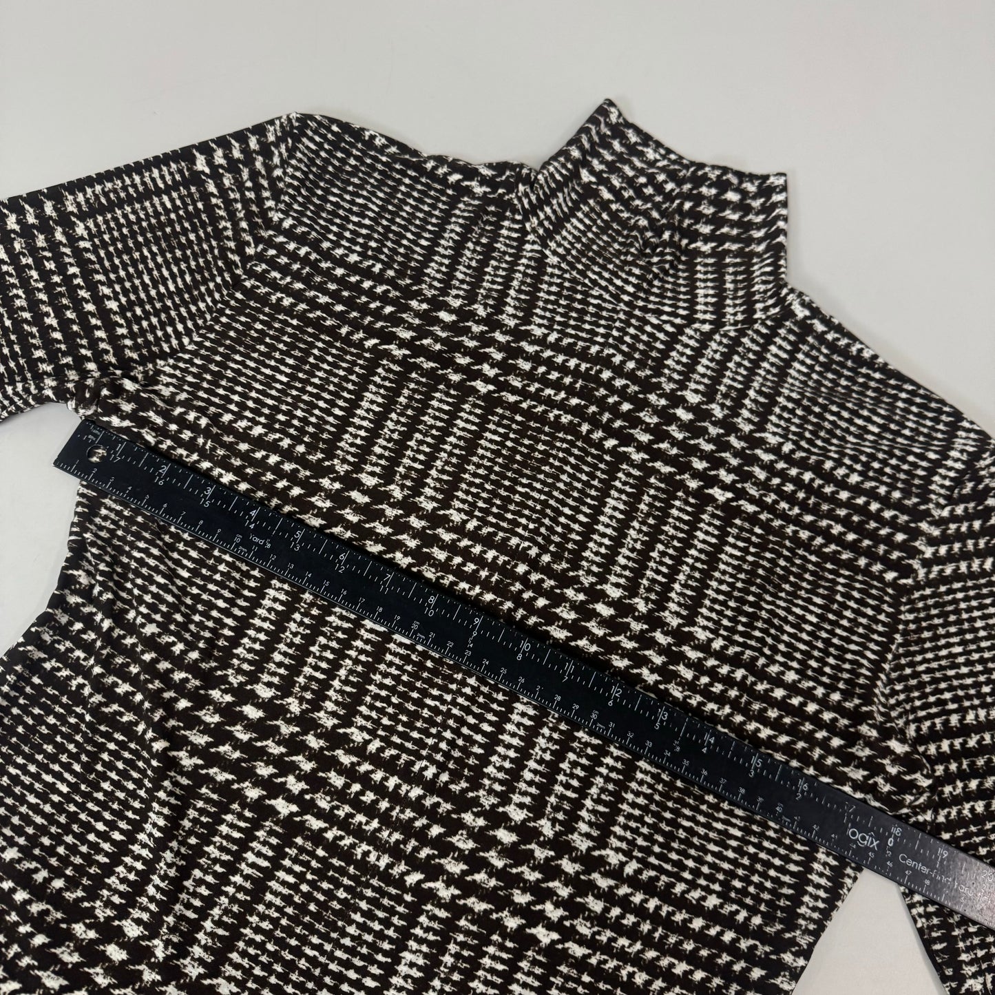 NORMA KAMALI Sleeve Open Back Catsuit Footsie Women's Sz XL/42 Chocolate Plaid