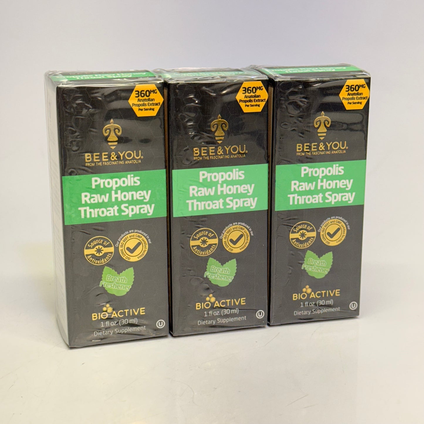 BEE & YOU (3 PACK) Propolis + Raw Honey Throat Spray Breath Freshener 1 Fl oz BB 11-27