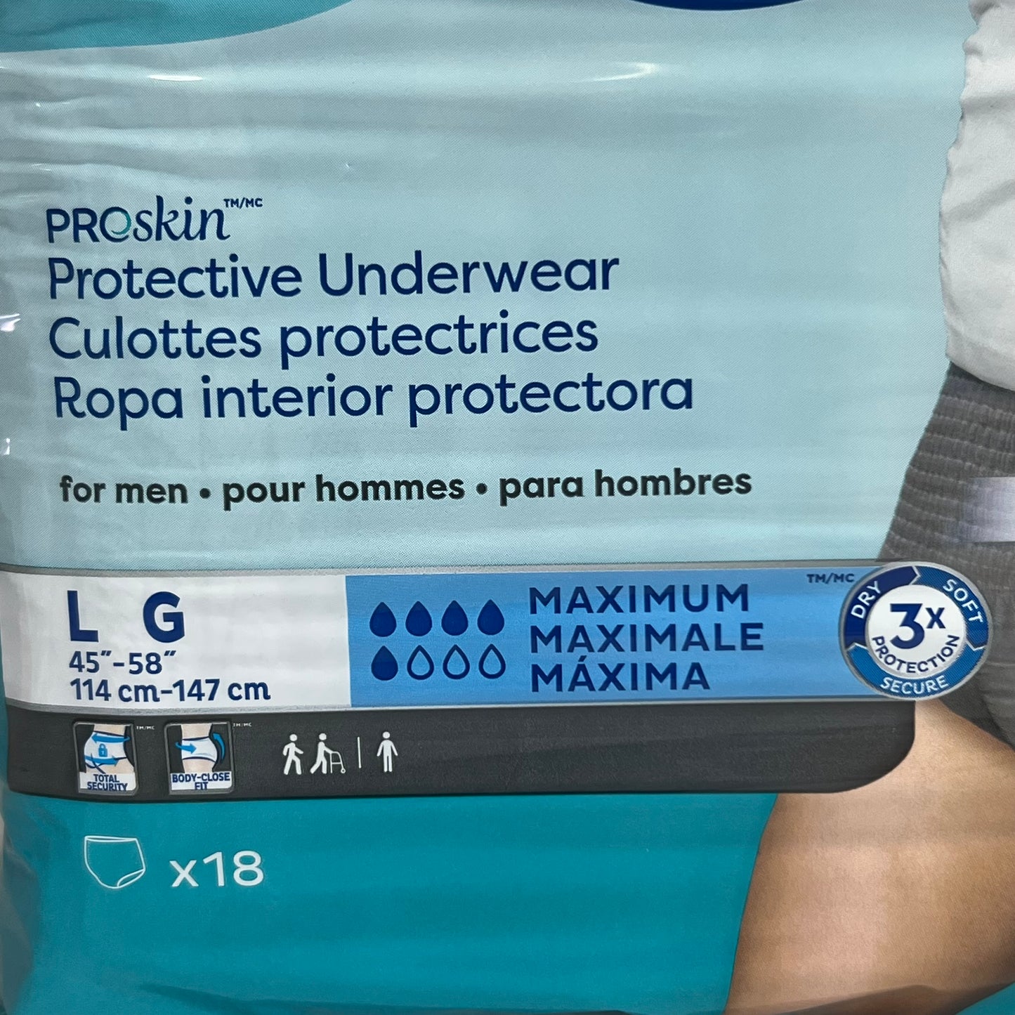 TENA (18 PACK) Proskin Protective Underwear for Men Sz L White 37712-05