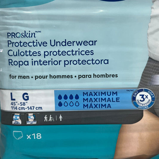 TENA (18 PACK) Proskin Protective Underwear for Men Sz L White 37712-05