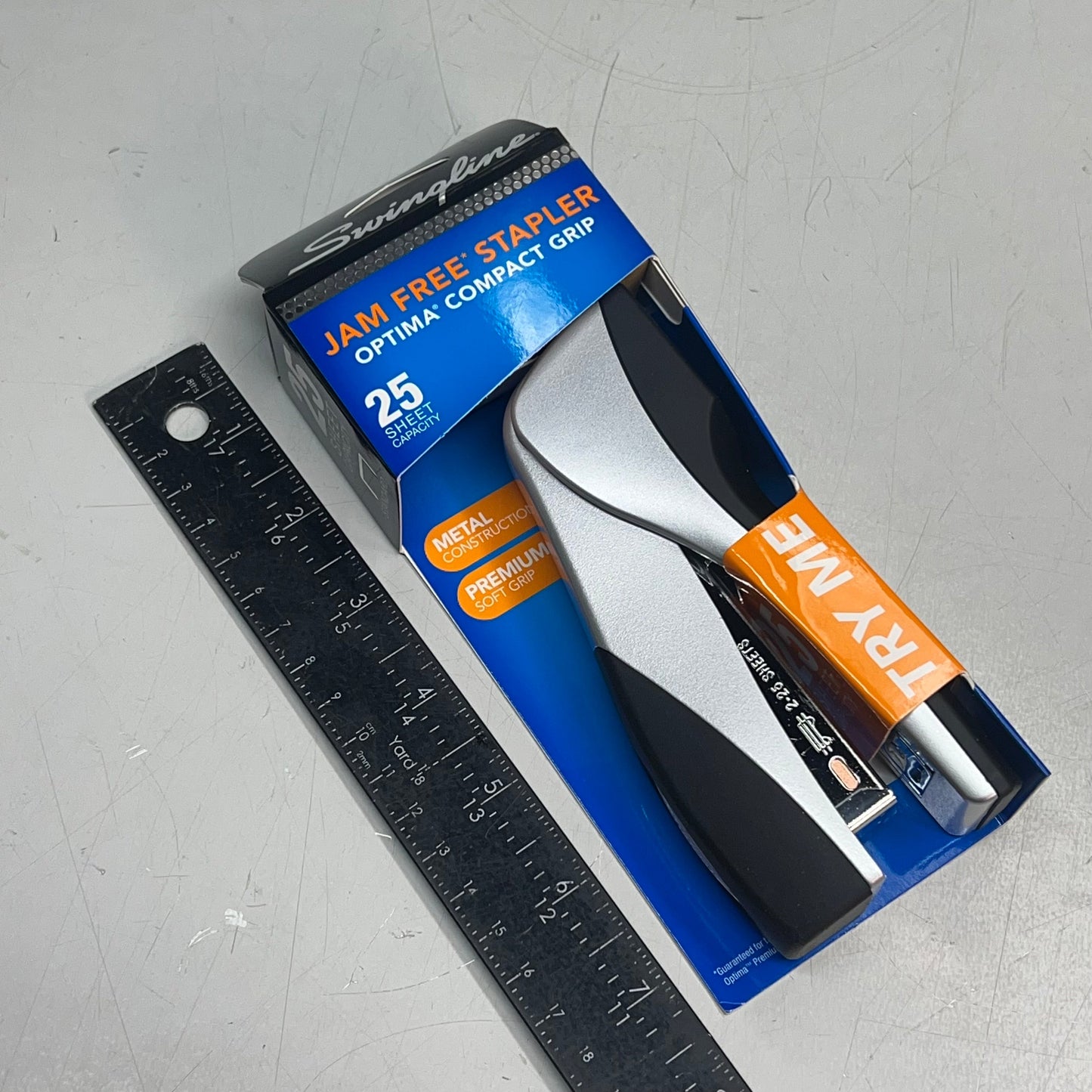 SWINGLINE Optima Compact Grip Stapler Jam Free 25-Sheet Capacity Silver 87816 A