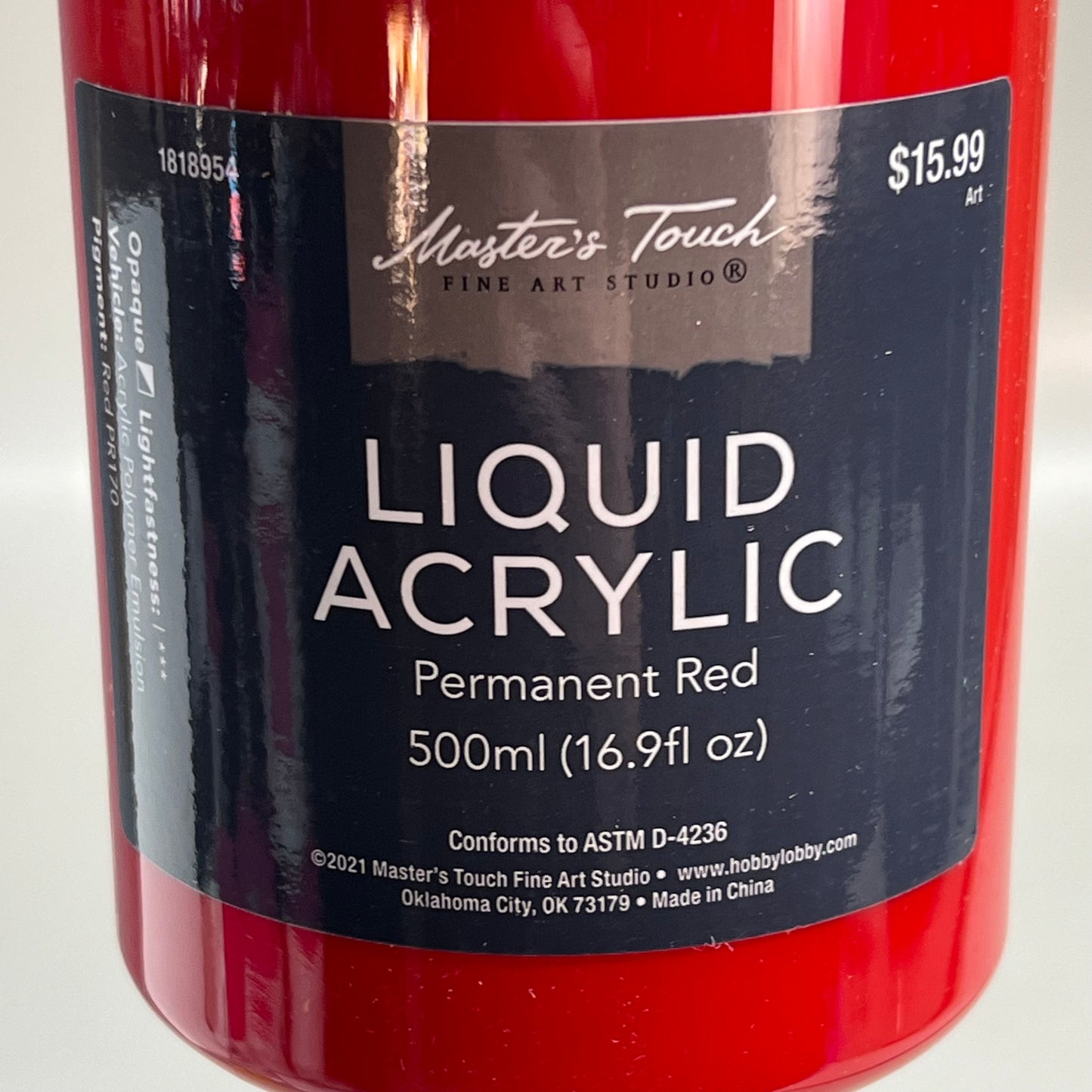MASTERS TOUCH (2 PACK) Liquid Acrylic Paint 16.9 Fl Oz Permanent Red 1818954