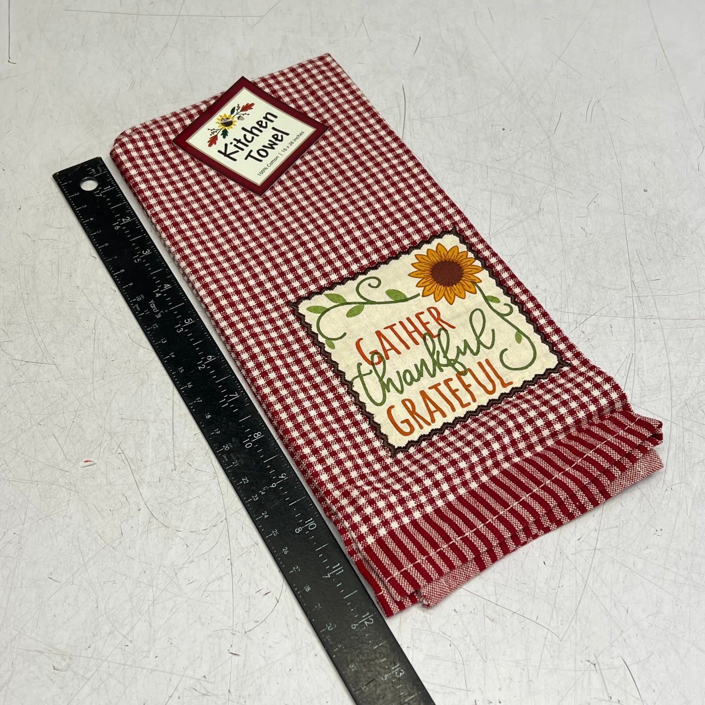 KANE KITCHEN (2 PACK) Kitchen Towels "Gather Thankful Grateful" 16"x28" Red