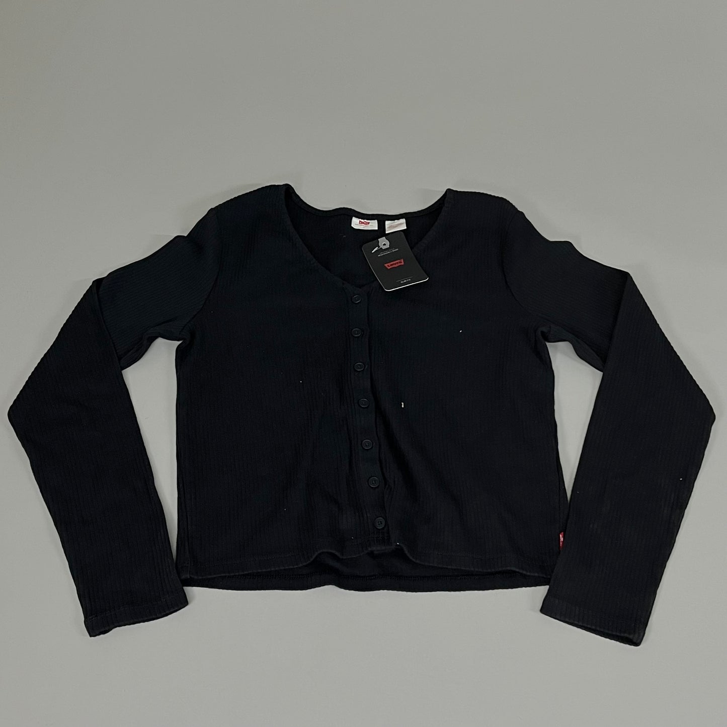 LEVI'S Muse Long Sleeve V-Neck T-Shirt Slim Fit Women's Sz XL Black A87830001