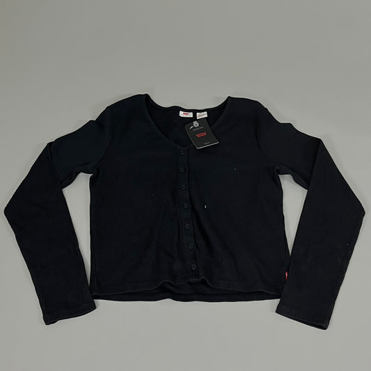 LEVI'S Muse Long Sleeve V-Neck T-Shirt Slim Fit Women's Sz XL Black A87830001