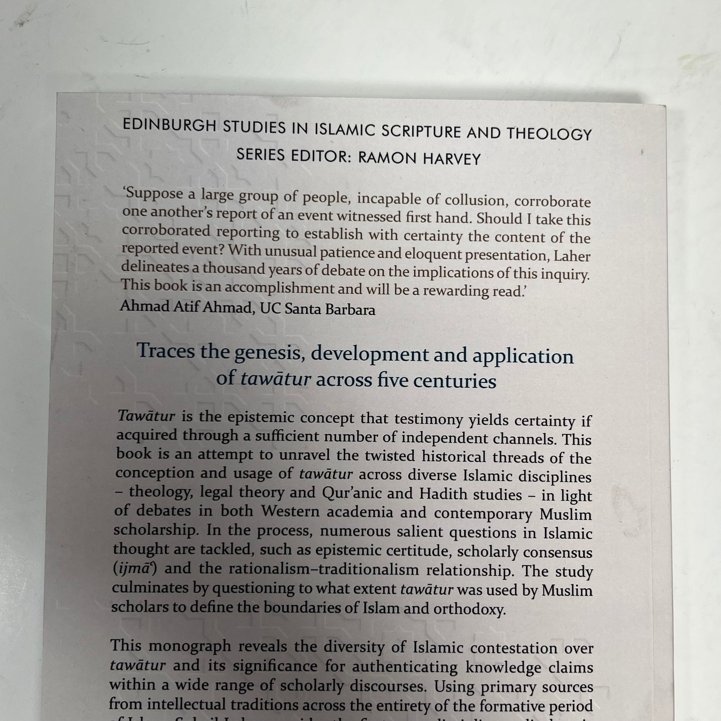 TAWATUR IN ISLAMIC THOUGHT Transmission Certitude & Orthodoxy Paperback Book
