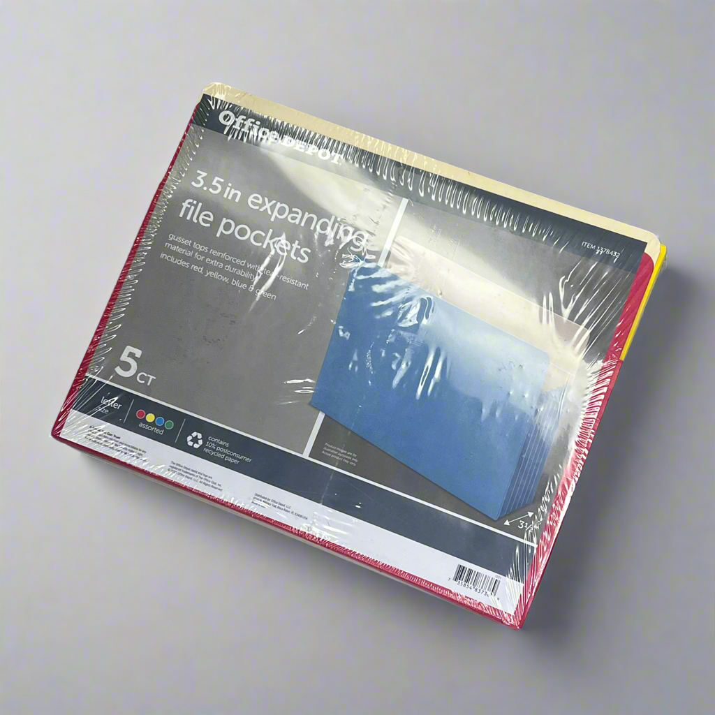 OFFICE DEPOT (5 PACK) File Cabinet Pockets  Letter Sz 3-1/2" Rainbow 1378432
