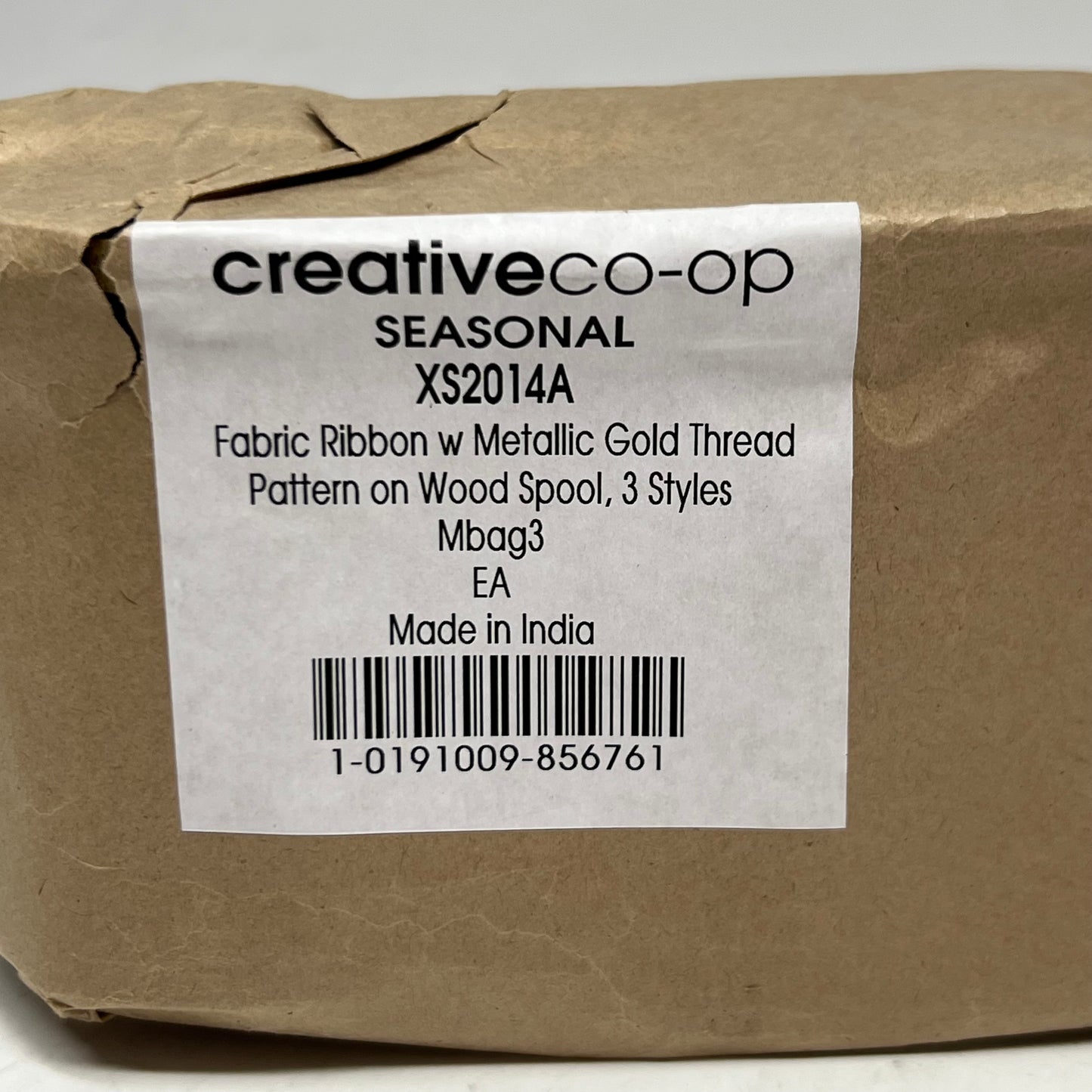 CREATIVE CO-OP (3 PACK) Fabric Ribbon w Metallic Gold Thread Pattern on Wood Spool XT2014A