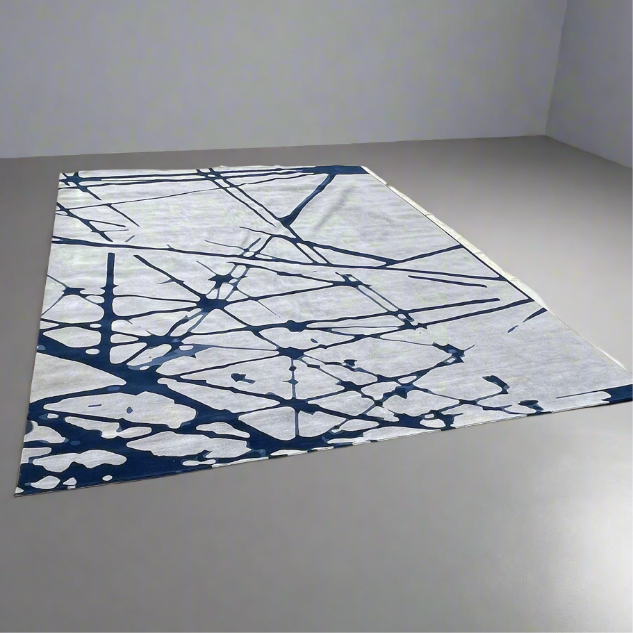 THE RUG COMPANY Bridge Modern Hand Woven Tibetan Wool Rug Roll 16’ x 12' Grey/Blue