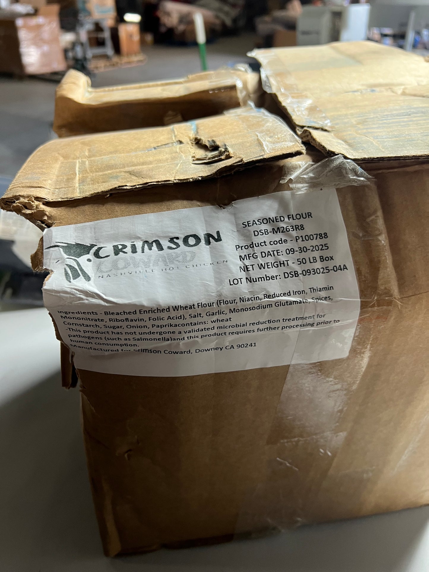 ZA@ CRIMSON COWARD Seasoned Flour for Nashville Hot Chicken  50 lbs White MFG DATE 09/25 F