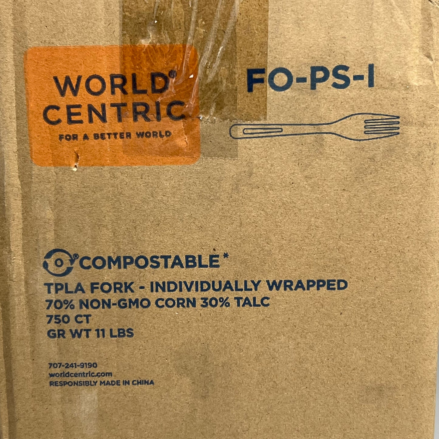 WORLD CENTRIC 750PK! Compostable TPLA Forks Individually Wrapped 6" FO-PS-1