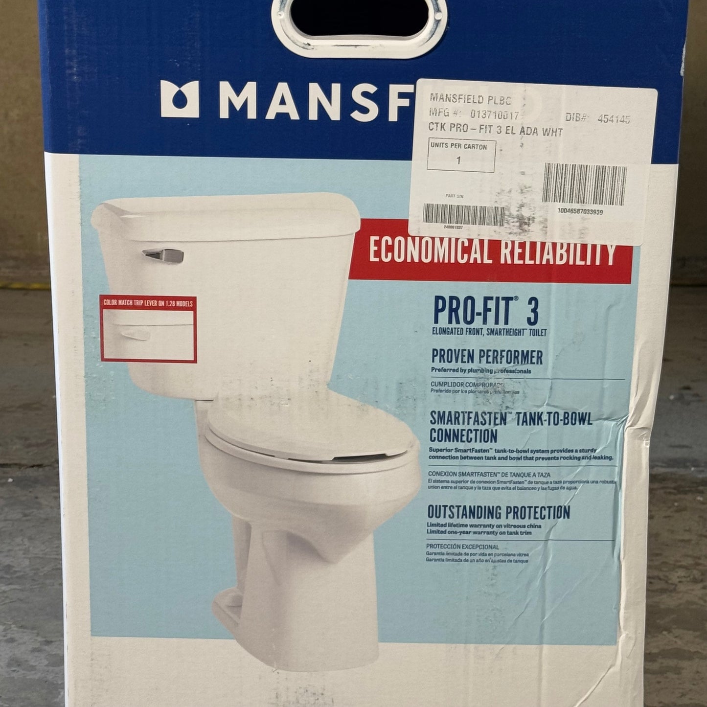 MANSFIELD Elongated Toilet Kit Sz 31 1/4” H x 19 3/4” W x 29 3/4” L 013710017