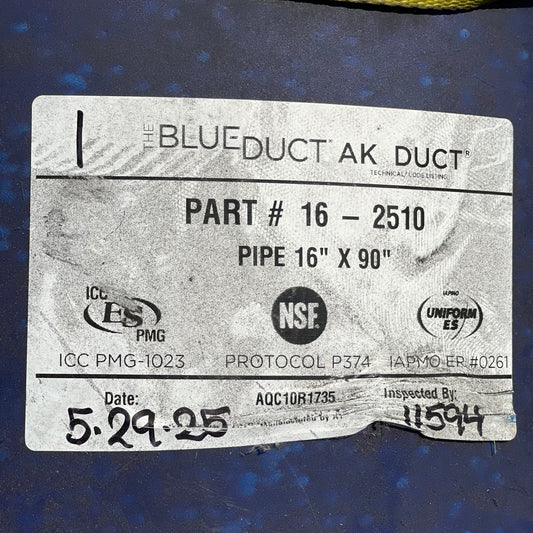 ZA@ Pallet of BLUE DUCT High-Density Polyethylene Air Duct 90” x 16” 16-2510 (AS-IS)