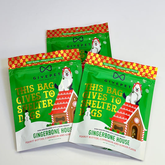 GIVEPET (3 PACK) Gingerbone House Premium Dog Treats Soft Baked 6 oz BB 09/27