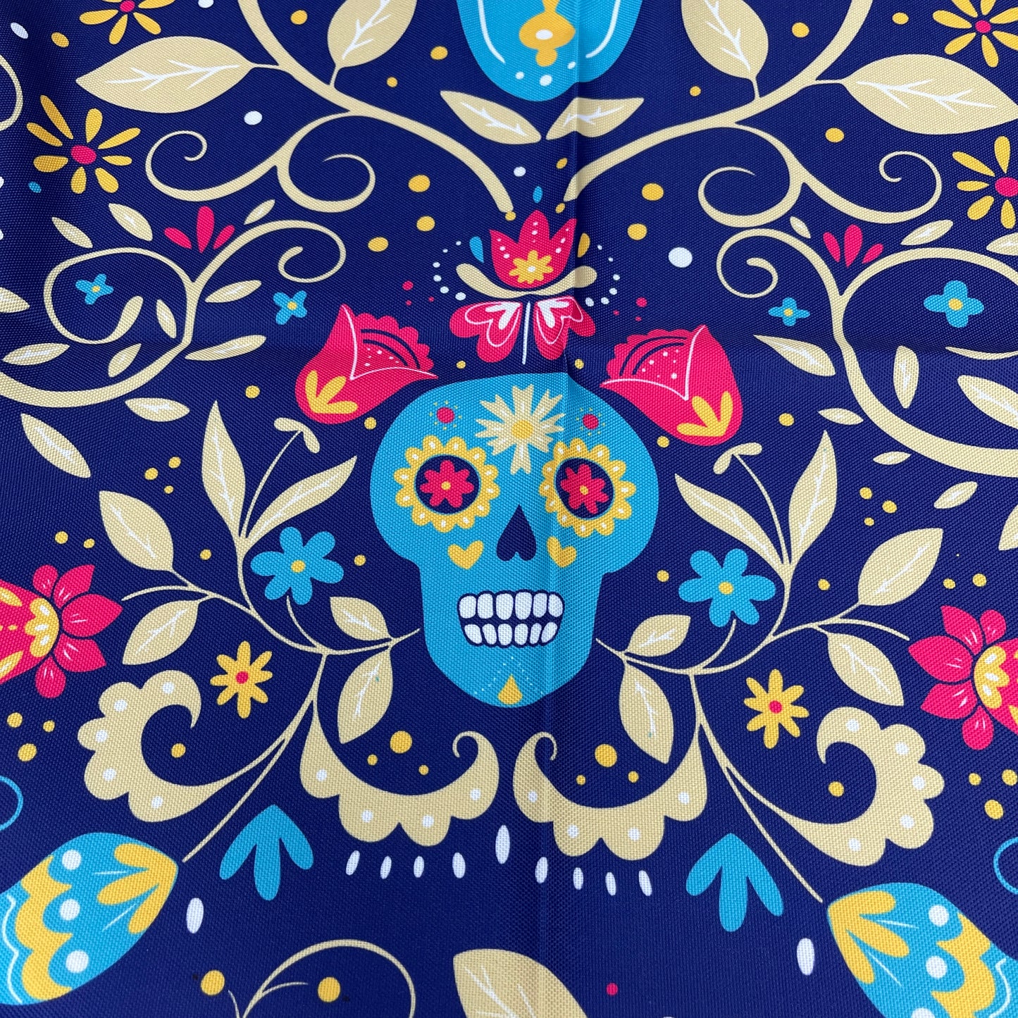 DIA DE LOS MUERTOS Festive Large Tablecloth 85”L x 55”W Purple Blue Pink Yellow