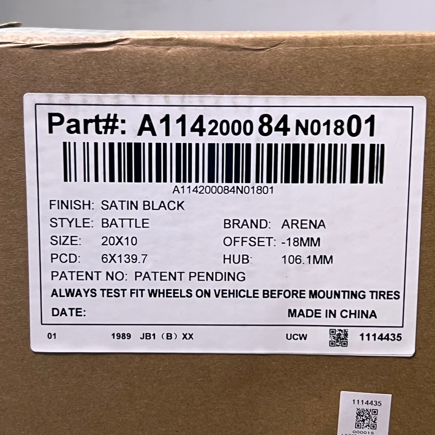 ARENA WHEEL Battle Wheel 20" x 12", Stud Circle: 6 x 139.7 Satin Black A114