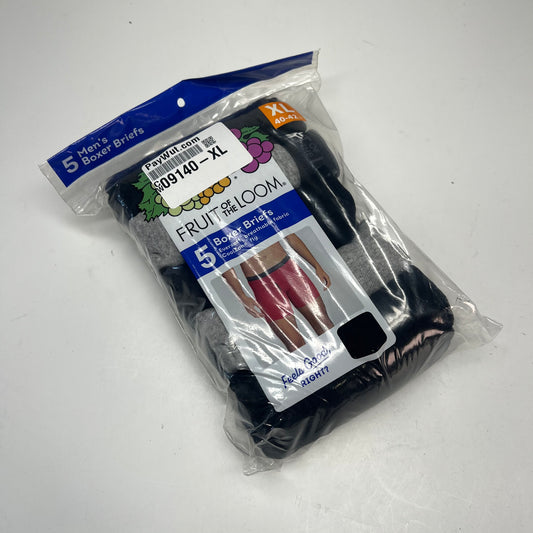 ZA@ FRUIT OF THE LOOM (5 PACK) Eversoft Breathable Fabric Boxer Breifs Men's Sz XL Grey/Black 5BL76TG