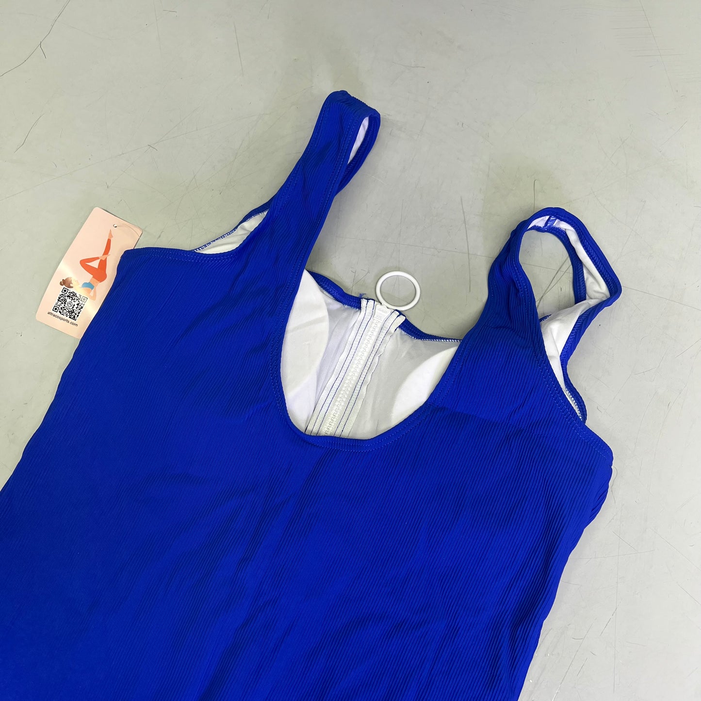 CHARMO Square Neck Half Zip One Piece Swimsuit Women's Sz L Bright Blue/White