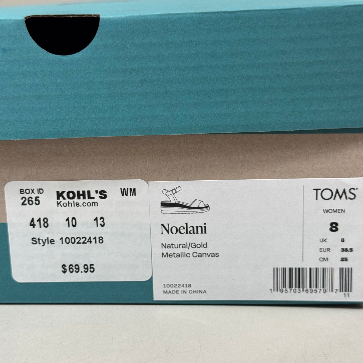 TOM'S Noelani Platform Wedge Sandals Women's Sz 8 EU38.5 Natural/Gold  10022418