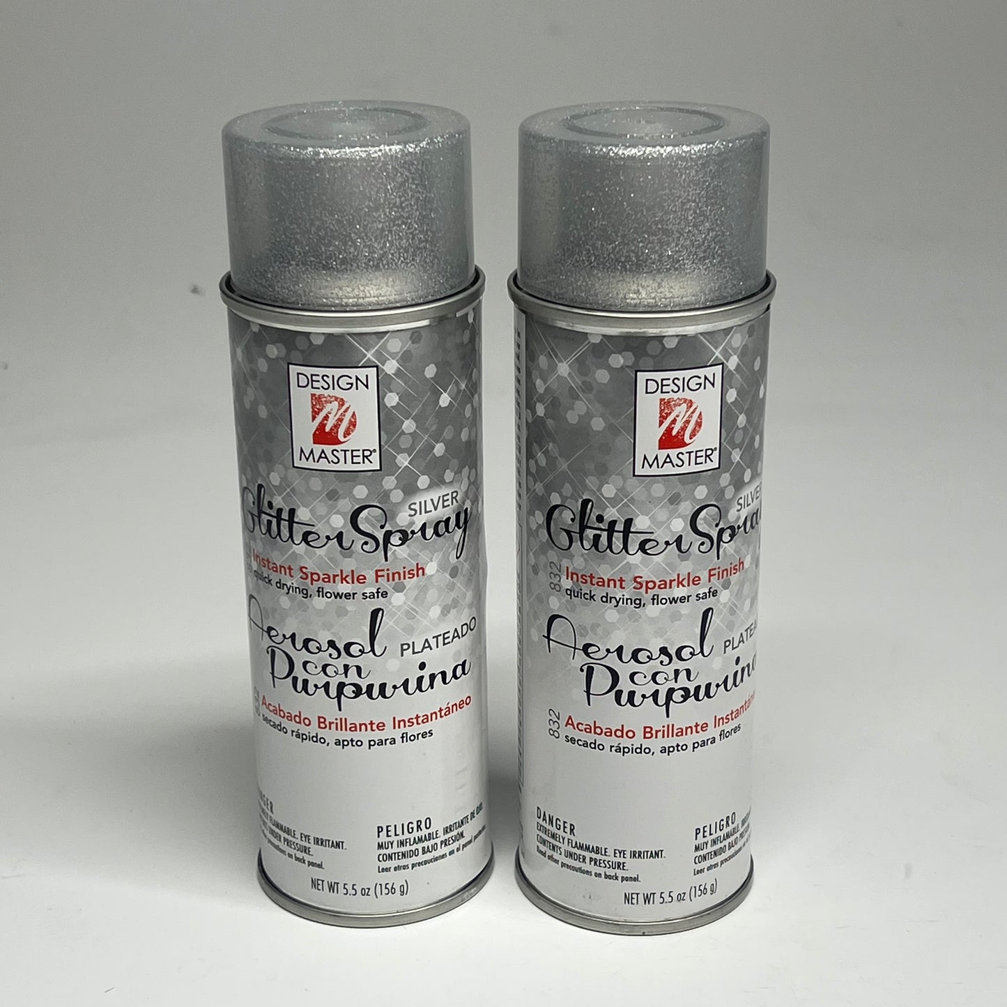 DESIGN MASTER (2 PACK) Glitter Spray Instant Sparkle Quick Dry 5.5oz Silver 832