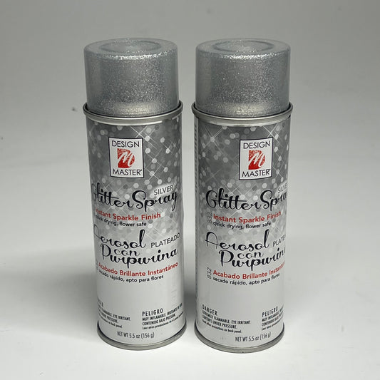 DESIGN MASTER (2 PACK) Glitter Spray Instant Sparkle Quick Dry 5.5oz Silver 832