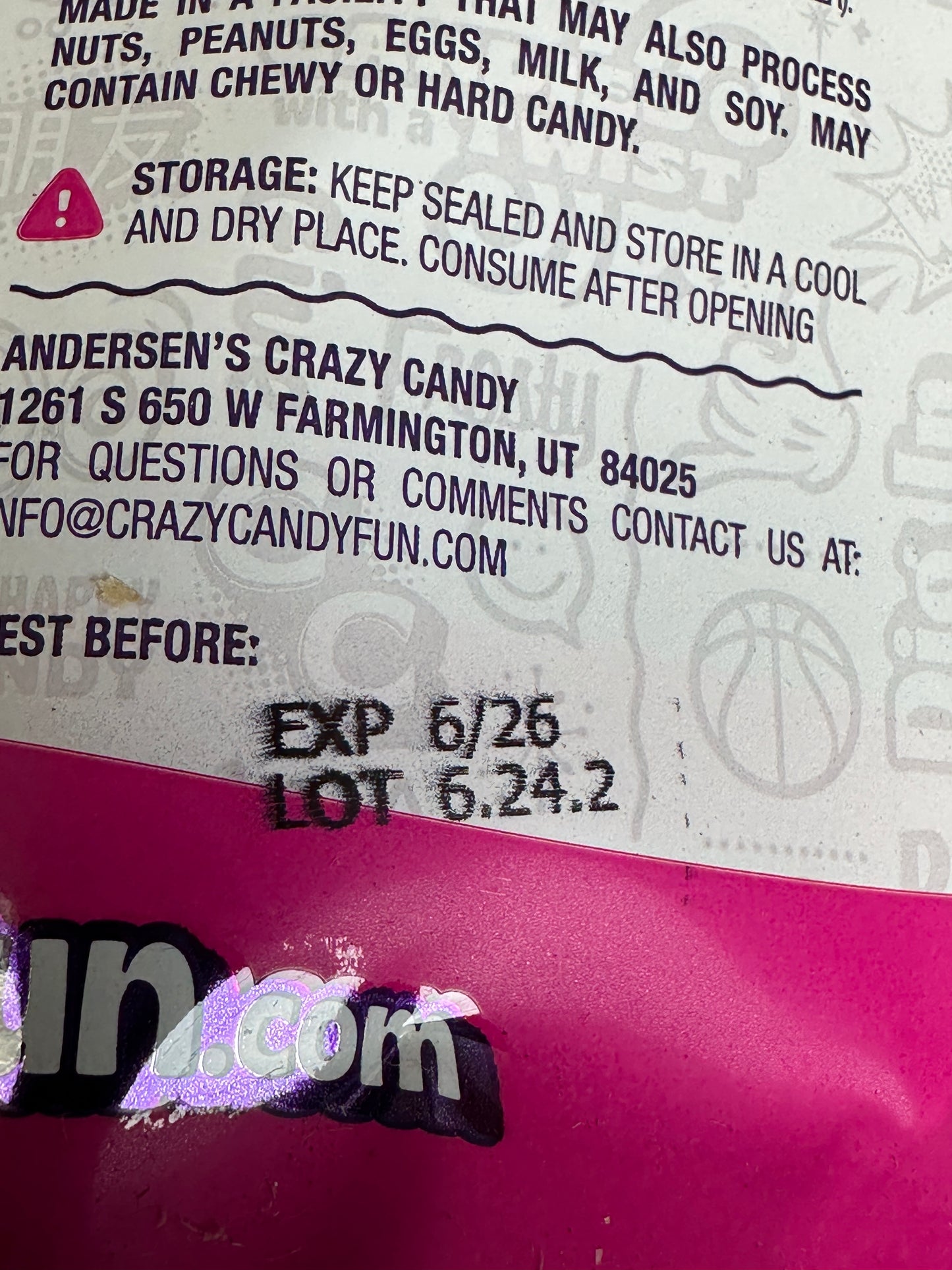 ANDERSEN'S Crazy Candy Freeze-Dried Saltwater Taffy 2.4 oz Exp 06/26