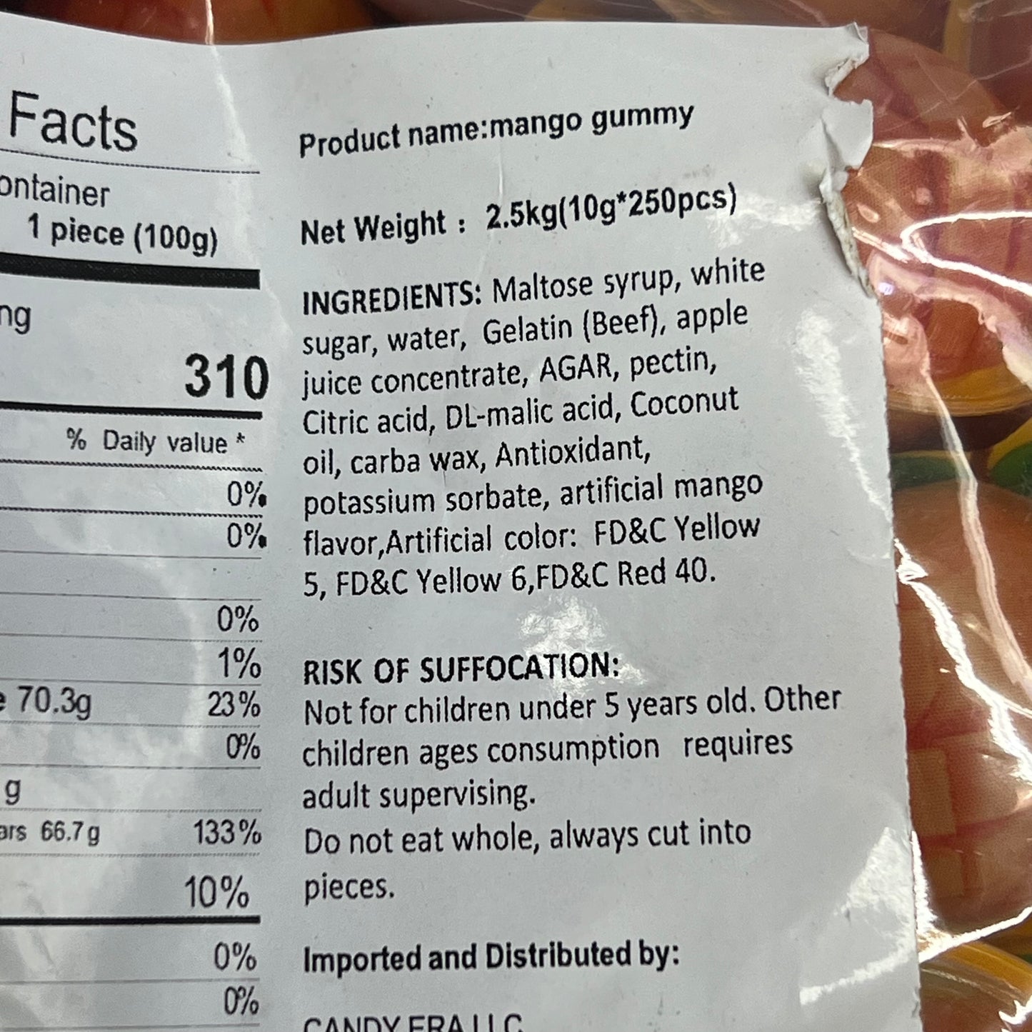 CANDY ERA (5 LBS BAG) Wholesale Fruit Gummy 3D Jelly Candy Mango Flavor BB 05/26