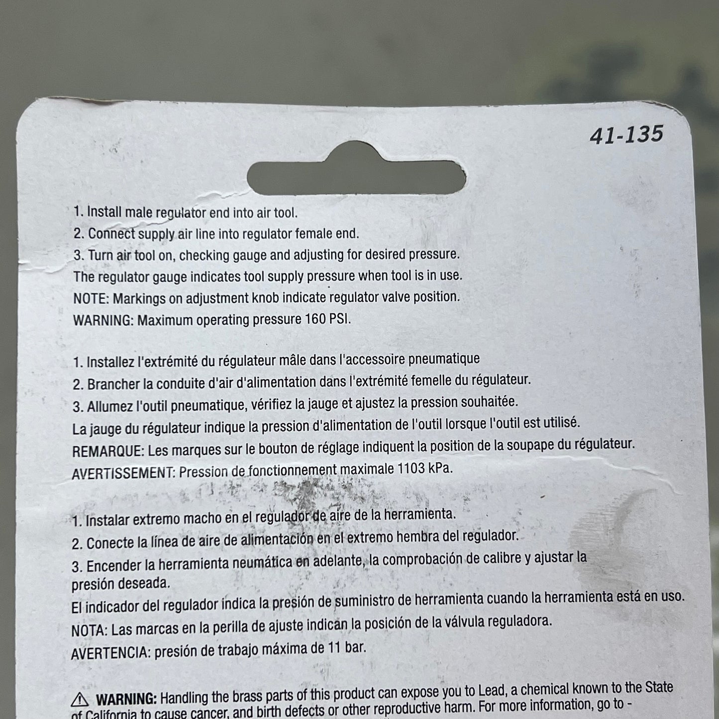 TRU-FLATE In-Line Air Line Regulator & Gauge 0-160 PSI 1/4" Female & Male 41-135