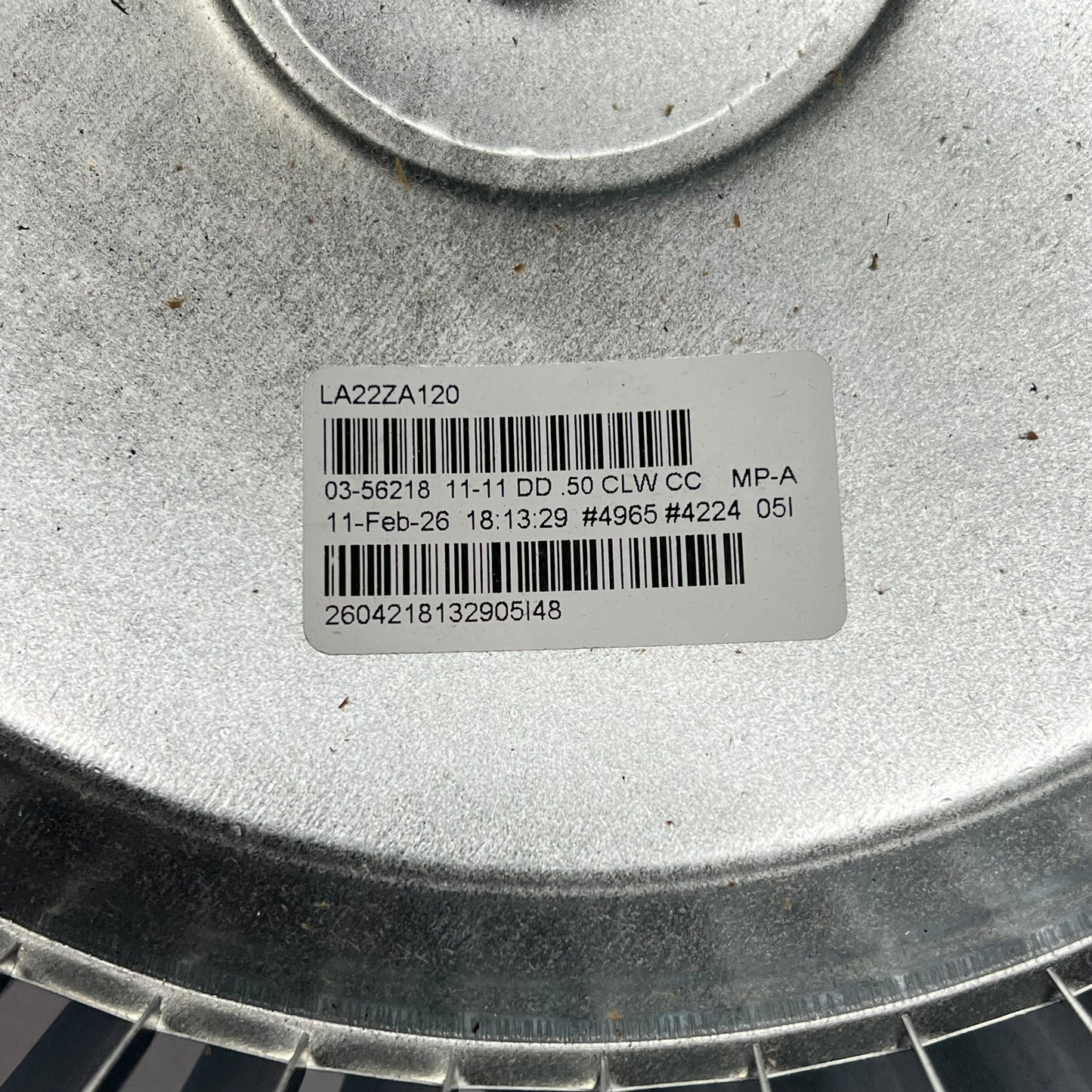 FACTORY AUTHORIZED PARTS Blower Wheel  11.93" W x 11.93" Dia 1/2" Bore LA22ZA120