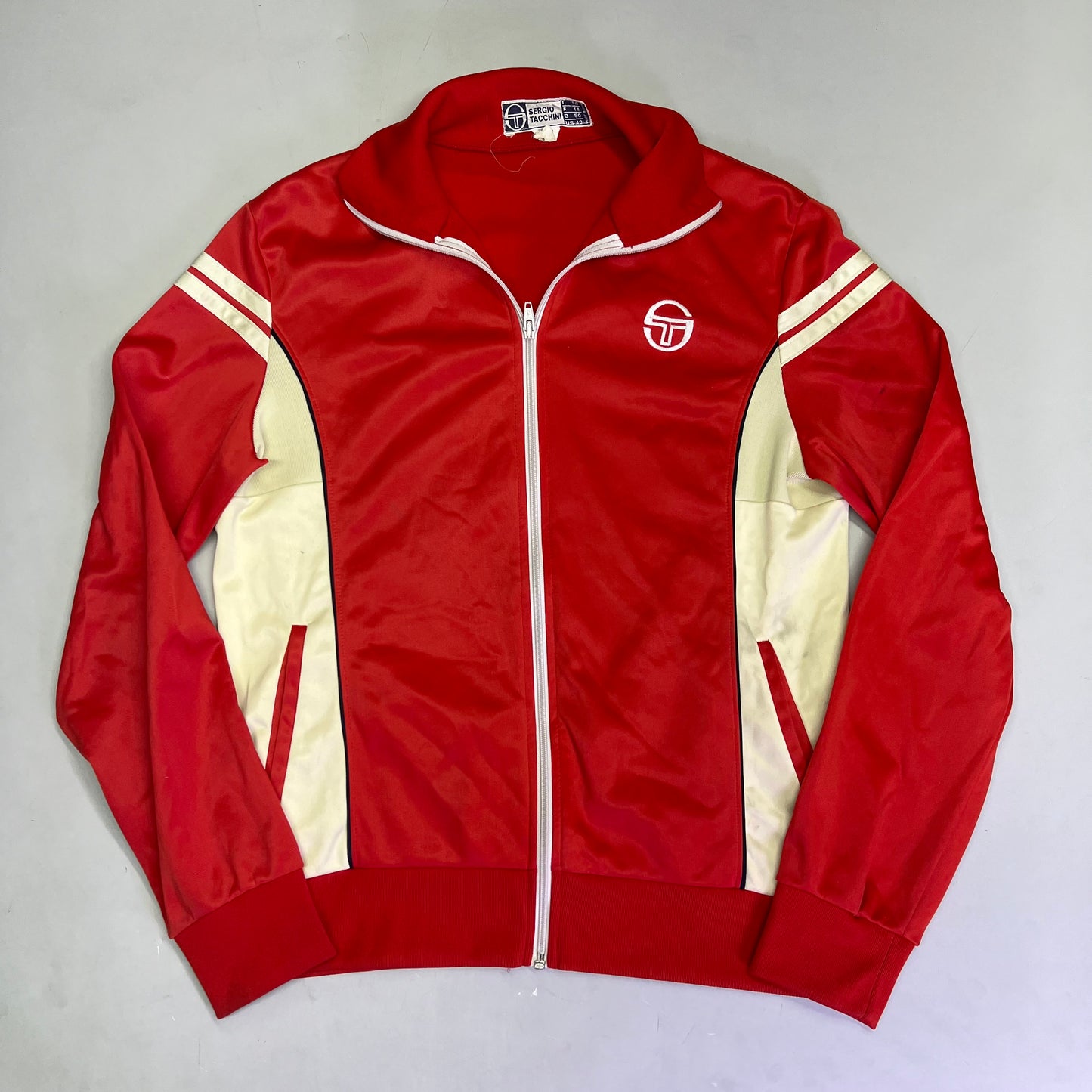SERGIO TACCHINI Sportswear Track Suit Zip Up Jacket US Sz 40 Red/Cream (Used)