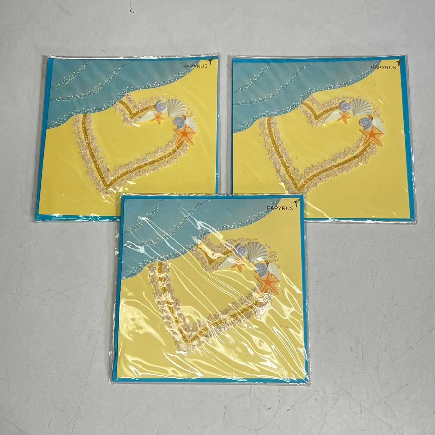 PAPYRUS (3 PACK) Heart Beach Blank Card 3D Made From Real Sand  6.5" 006532684