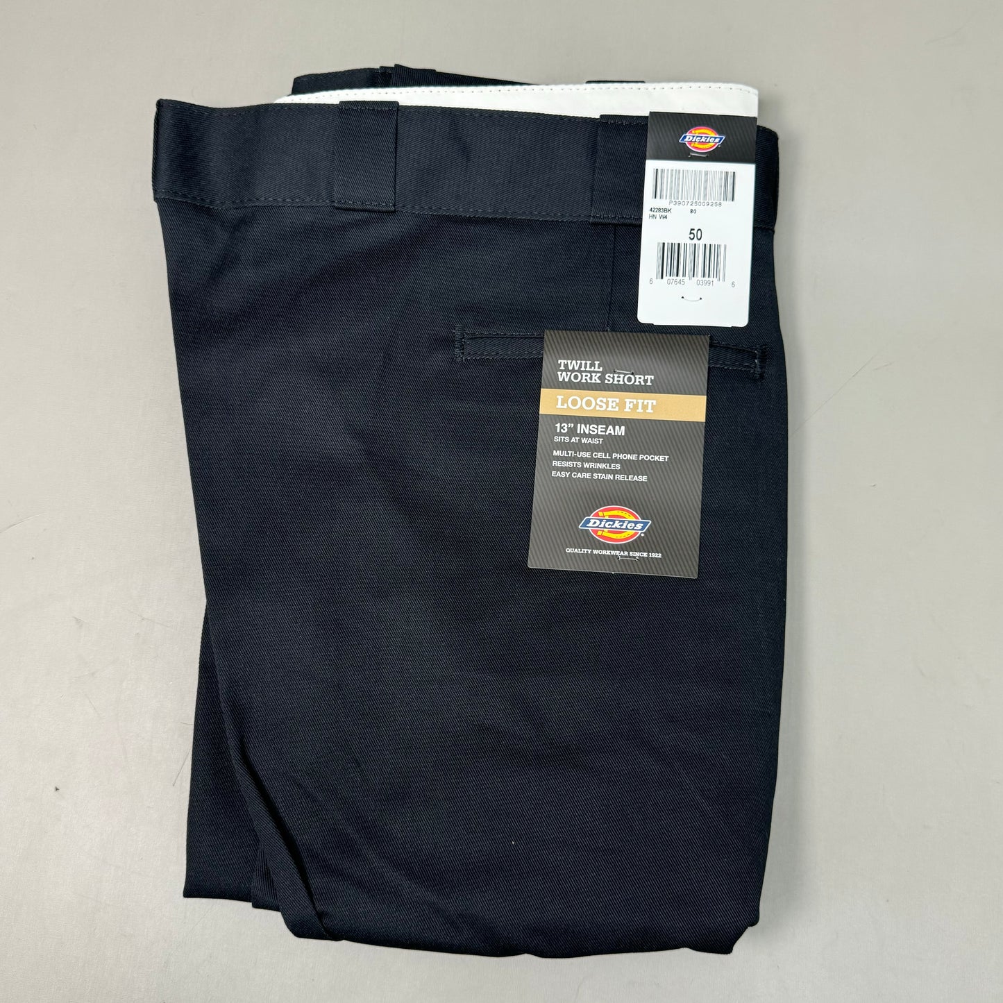 DICKIES Loose Fit Twill Work Shorts 13" Inseam Men's Sz 50 Black 42283BK