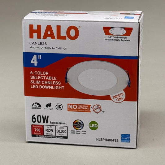 HALO Halo Hlbph 4 In. Slim In/outdoor Canless Led Downlight, 6 Selectable Color Temperatures, Dimmable, 790 Lumens, Matte White HLBPH406FS6