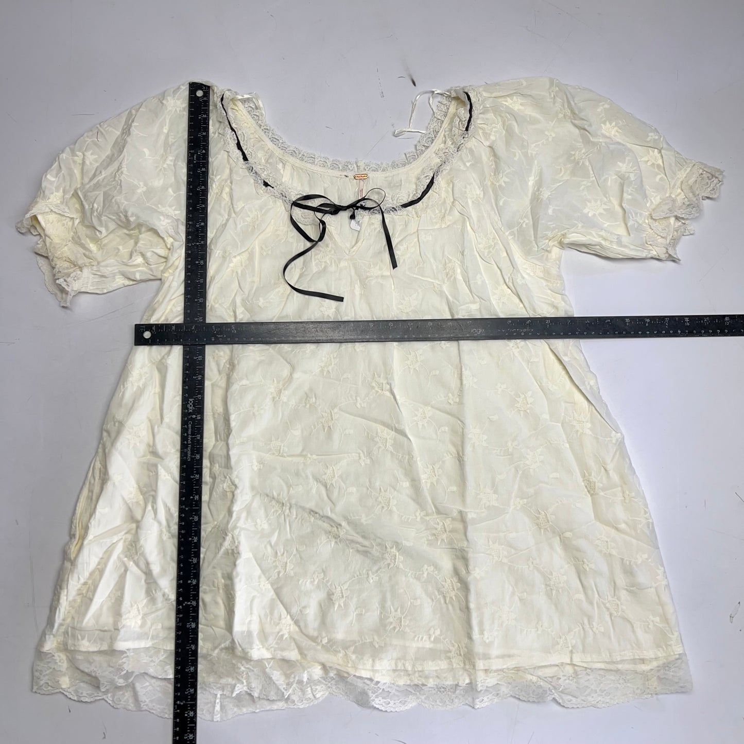 FREE PEOPLE Juno Embroidered Baby Doll Dress Women's Sz L White/Black 11163933