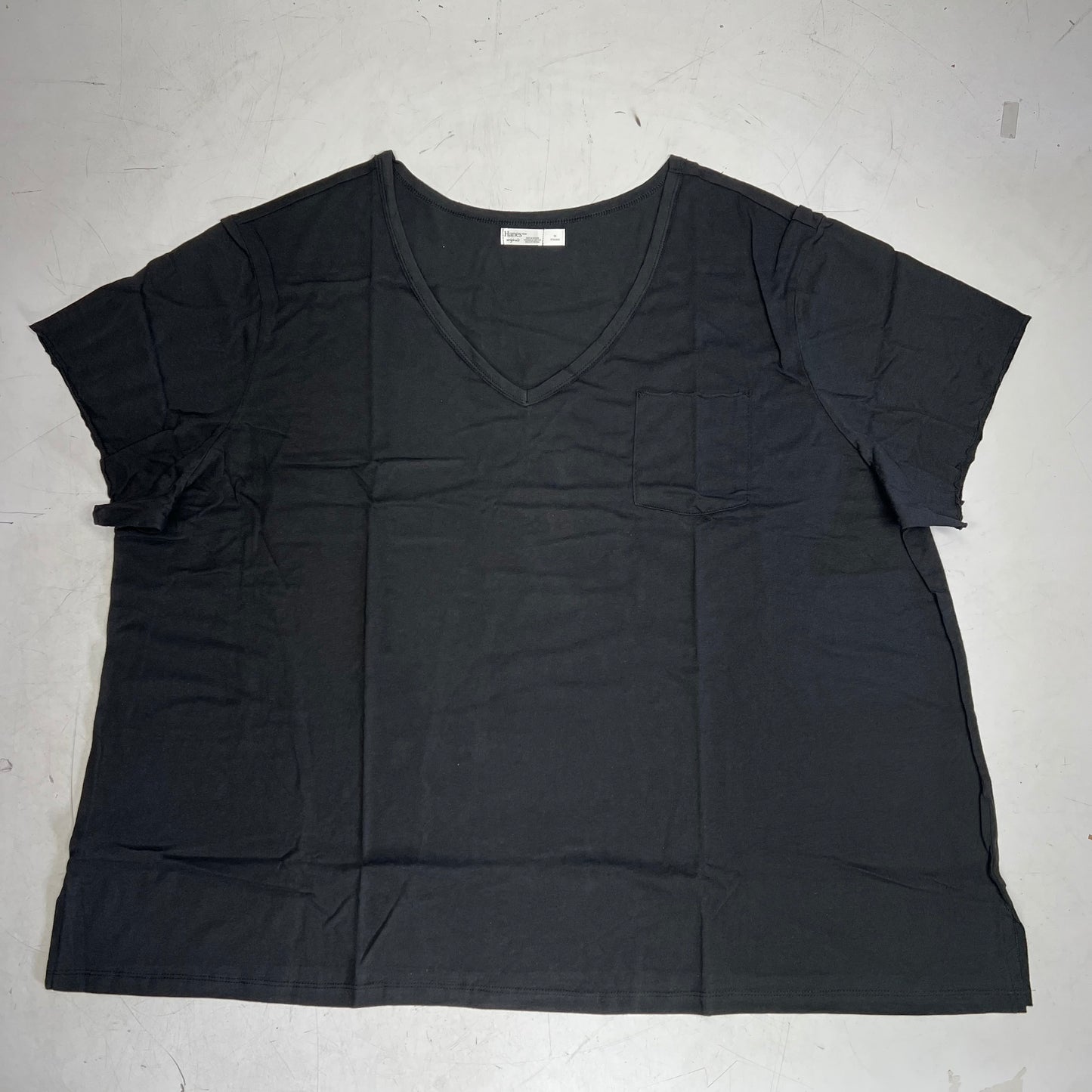 HANES Originals V Neck Tee Shirt W/ Chest Pocket Women's Sz 2X Black 0G159P