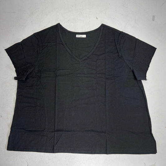 HANES Originals V Neck Tee Shirt W/ Chest Pocket Women's Sz 4X Black 0G159P