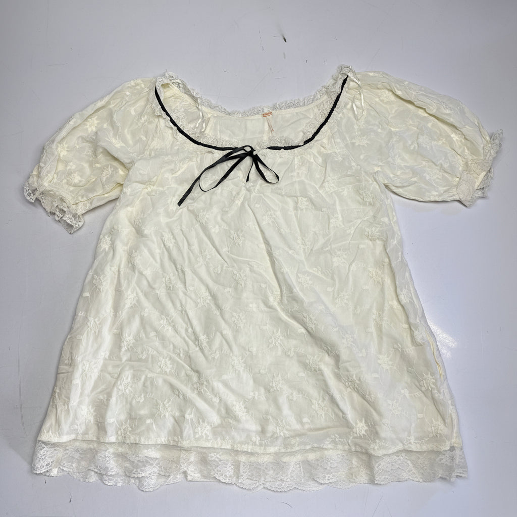 FREE PEOPLE Juno Embroidered Baby Doll Dress Women's Sz XS White/Black 11163933